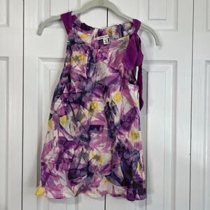 Banana Republic purple/yellow abstract print 100% silk blouse, Size XS